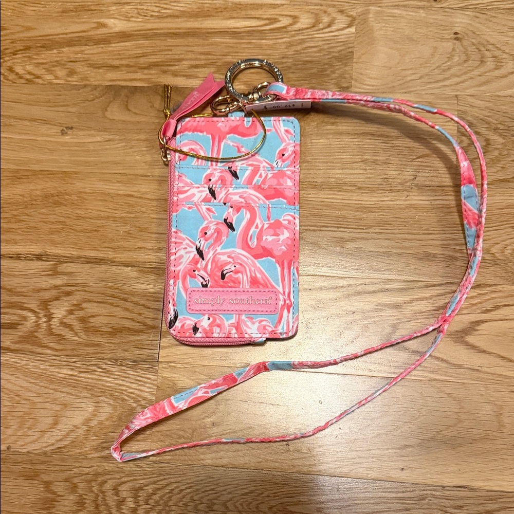 Simply Southern Pink and Blue Flamingo Lanyard Wallet
